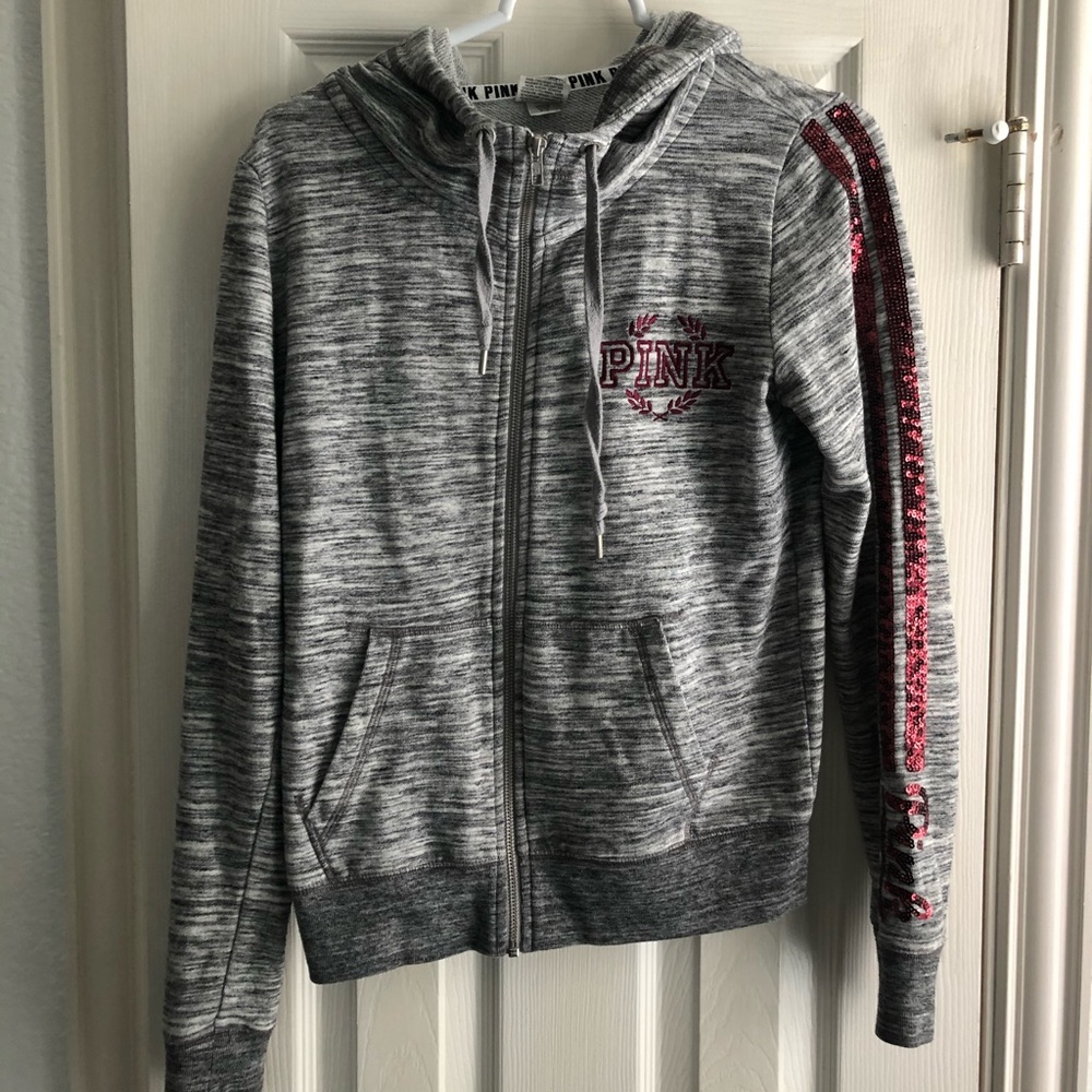 PINK gray sequin hoodie